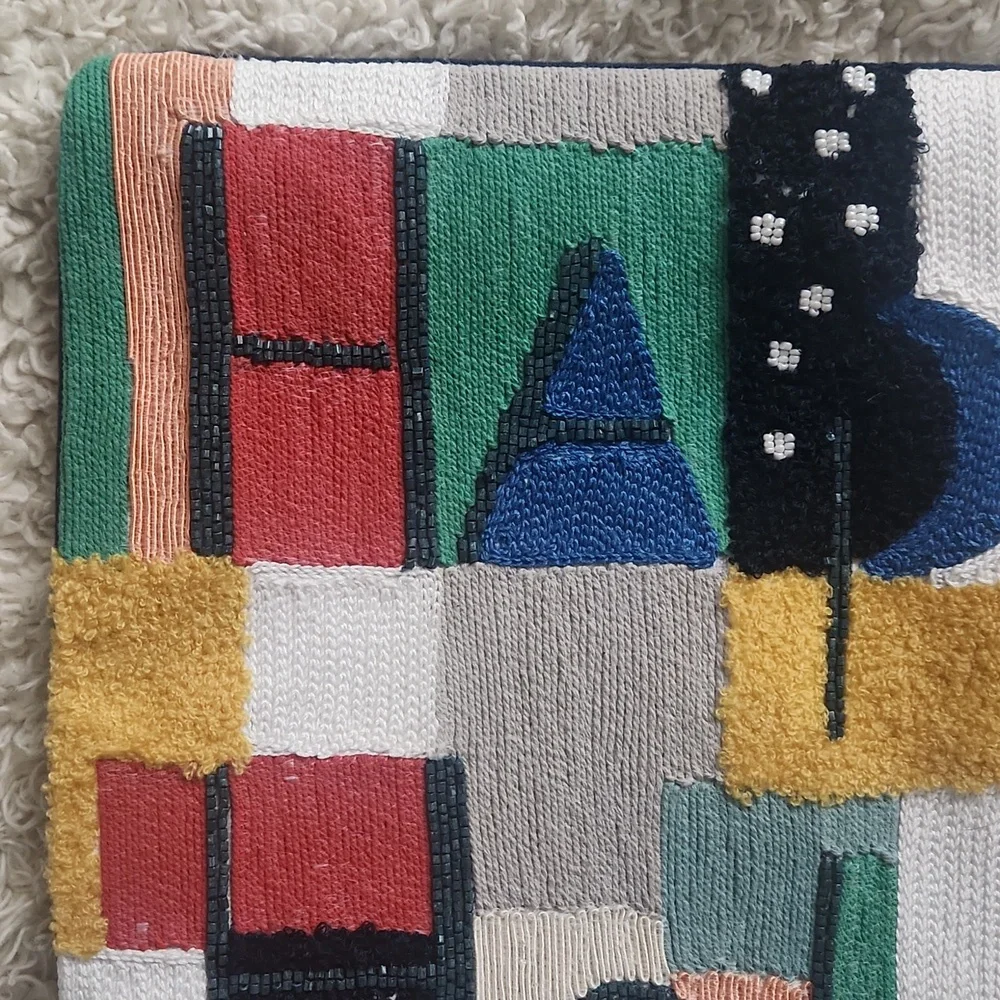 WEST ELM happy holidays beaded pillow cover 12x21 multicolor embroidered sham